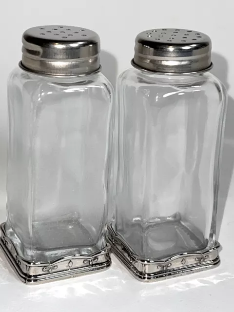 Glass Salt and Pepper Shakers - Set of 2- with Nice Metal Base 4.15" Tall