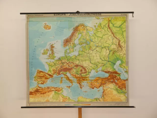 Europakarte Physisch Bodenverhältnisse 1962 Schulwandkarte Wall Map 196x176cm