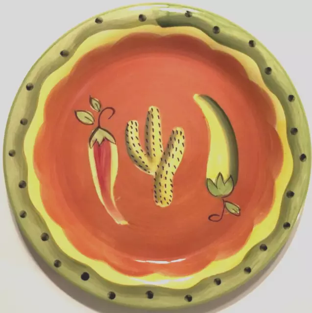 RUBY Peppers Cactus Green Ceramic Orange Stoneware Vintage Dinner Plate 10.5"