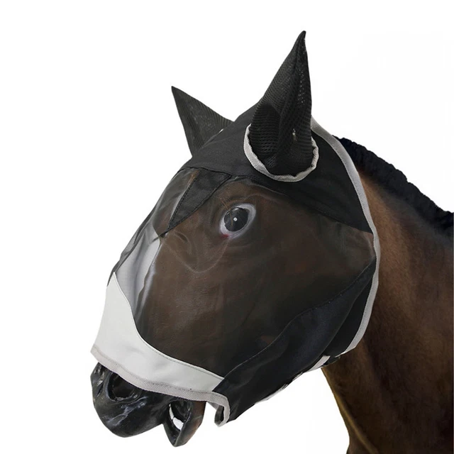 Masque Anti-Mouches Pour Cheval Navararis - Gris/Noir - Taille M (Pts006) - Neuf