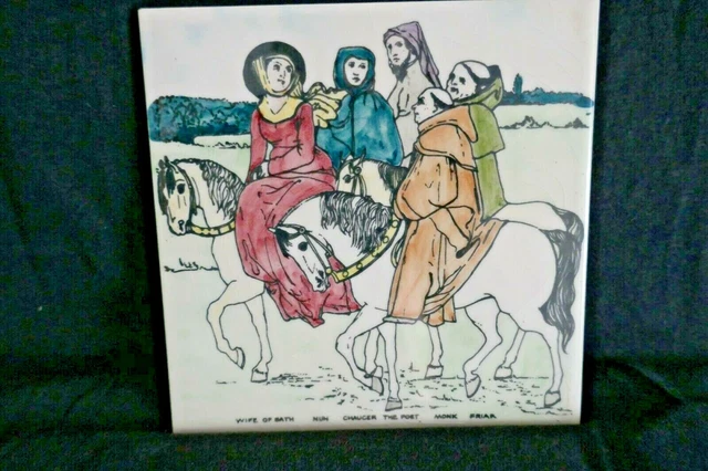 Vintage Decorative Glazed Wall Tile Medieval Scene-Johnson Ltd Mid Century NOS