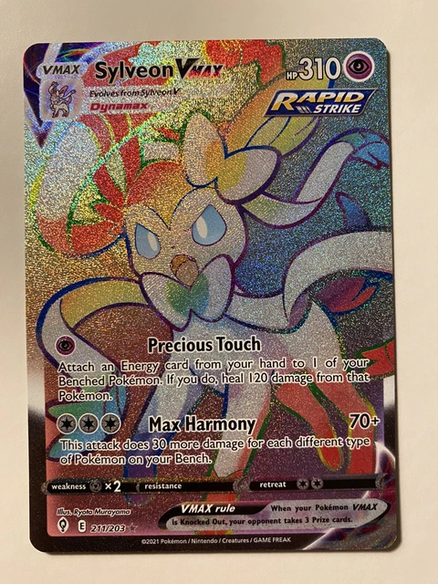 Pokemon TCG Sylveon VMax Rainbow 211/203 Evolving Skies Secret Rare