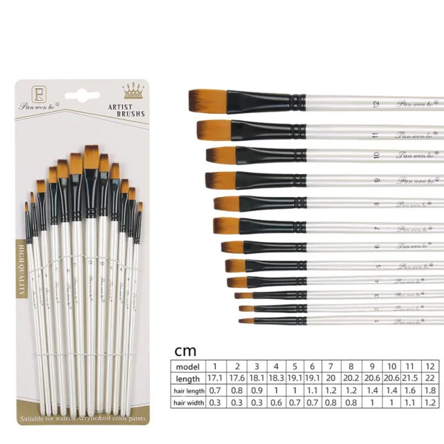 12 PCS Artist Paint Brushes Set Used For Acrylic Oil Watercolour Painting