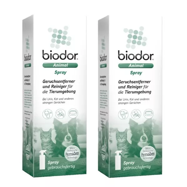 Biodor Pet Animal 2 x 750 ml Spray Geruchsentferner und Reiniger Hund Katze