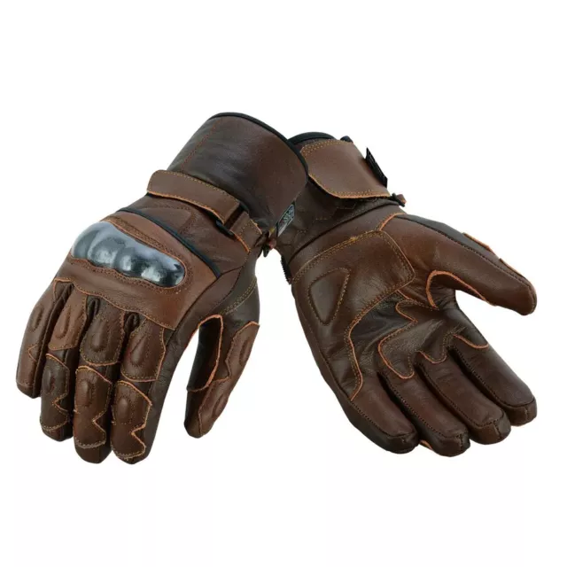 Gallanto Brown Black Red Stonewash Motorcycle Armoured Thinsulate Leather Gloves