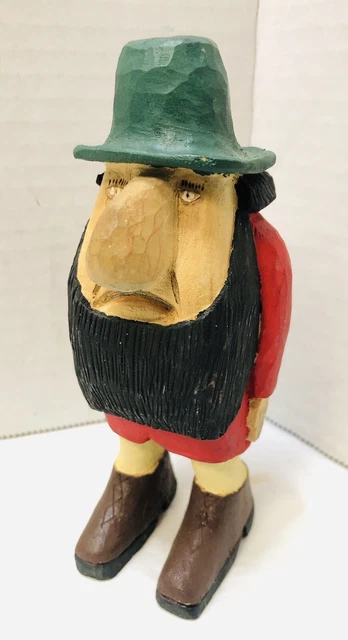 Vintage Hand Carved Painted Wooden Folk Art Figure Bearded Man Troll