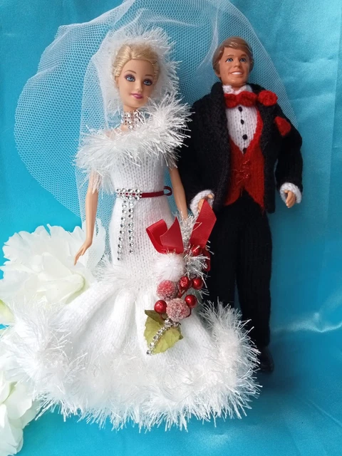 HAND KNITTED DOLL Clothes Barbie Sindy Bride, Groom Ken WEDDING DRESS Christmas £29.99 - PicClick UK