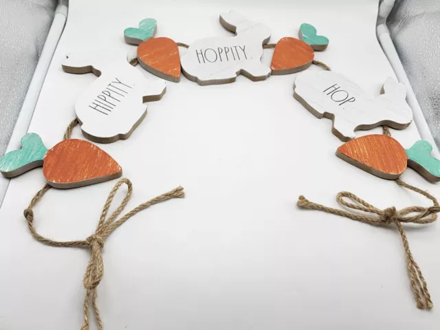 RAE DUNN 36" Wooden HIPPITY HOPPITY HOP BUNNY & CARROT Spring Garland EUC