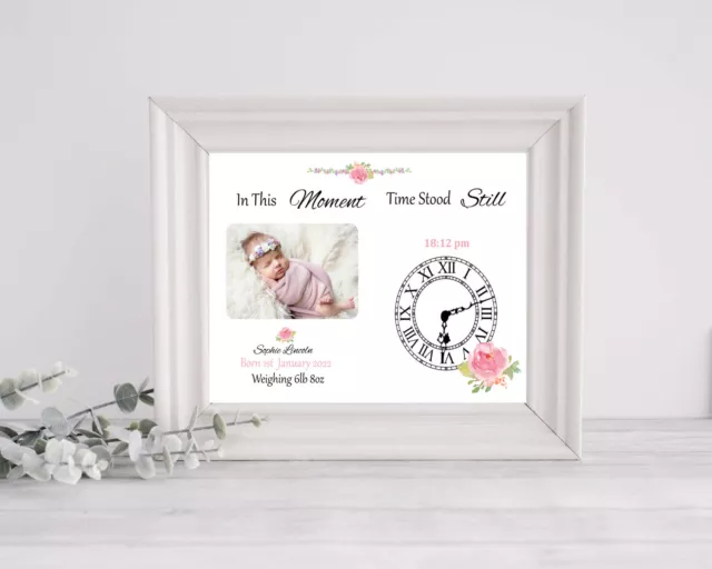 Personalisierter Geburtstag Baby Mädchen Foto A4 Druck im Moment stand still