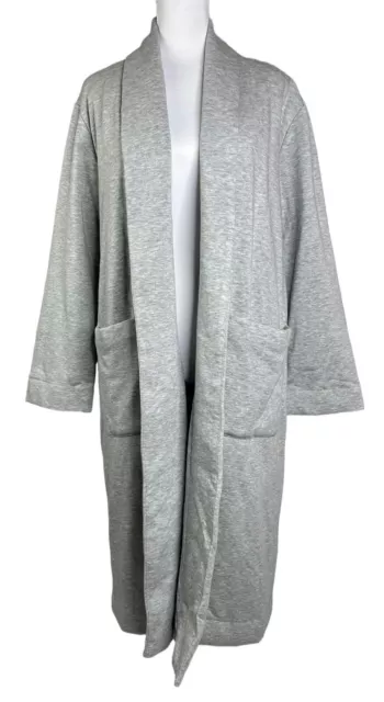 Eileen Fisher Cozy Brushed Terry Hug Long Jacket Petite M Gray Open Cardigan