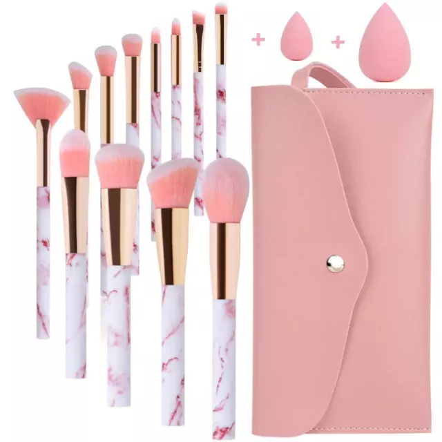 Makeup Brushes  Professional 12Pcs Pink Marble Makeup Brush Set with Foundation