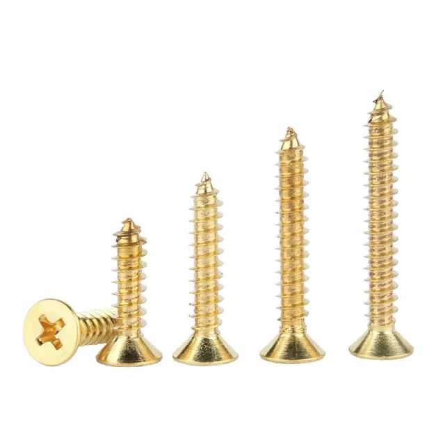 M2 M3 M4-M8 Solid Brass Wood Screws Flat Head Phillips Drive Self Tapping Screws