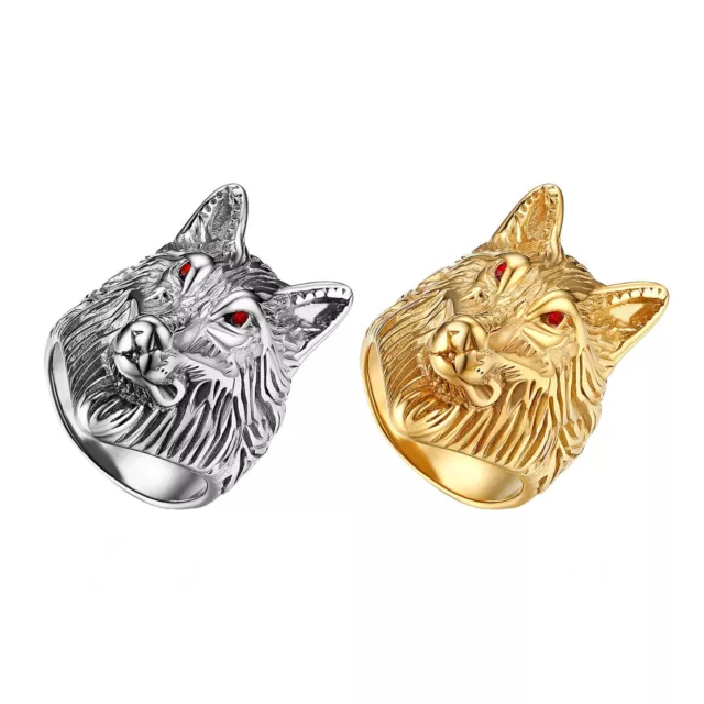 Cool Mens Stainless Steel Viking Fenrir Wolf Head Ring Biker Band Size 7-13