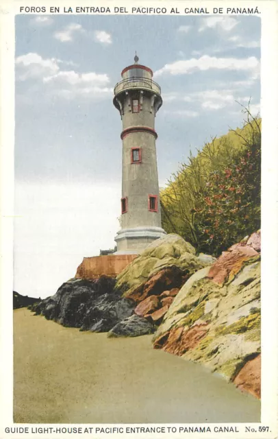 1920s Postcard; Guide Light House at Pacific Entrance to Panama Canal, Unposted
