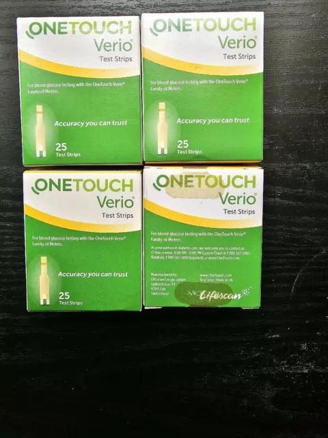 Tiras de análisis de sangre OneTouch Verio - 25 unidades (4 cajas) 100 tiras EXP12/2023
