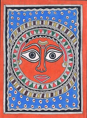 Madhubani Sun God Ethnic Art Handmade Indian Tribal Mithila Bihar Folk Painting 2