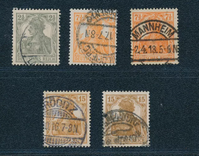 Dt. Reich-Germania  1916, MiNr. 98-100 gest., inkl. Farben (geprüft), Mi ca 40,-