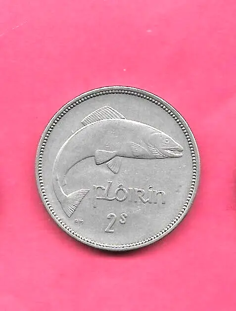 IRELAND IRISH KM15a 1954 XF-SUPER FINE-NICE OLD VINTAGE FLORIN FISH COIN