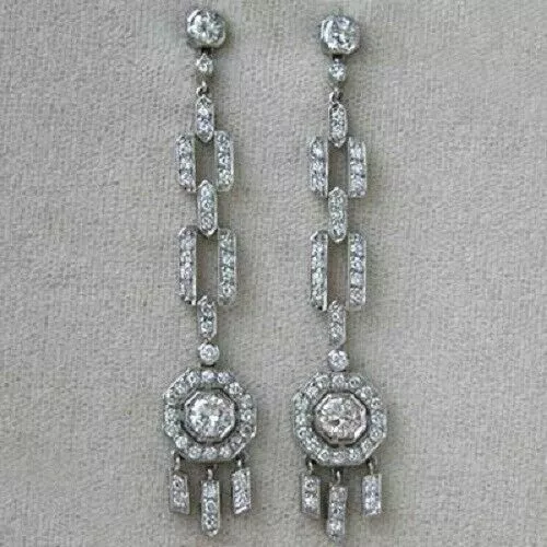 0.35 CT Round White Lab Created Cubic Zirconia Art Deco Earrings In 925 Silver