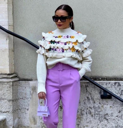 BNWT ZARA ECRU Flower Embroidered Ruffle Knit Sweater Jumper Size