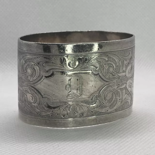 Victorian Coin or Sterling Silver Hand Engraved Oval Napkin Ring "D" Monogram