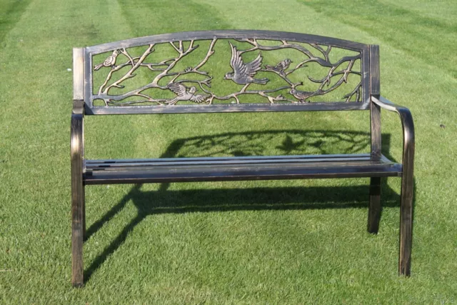 Metal Garden Bench with Cast Iron 'Birds Design' Back Rest 3
