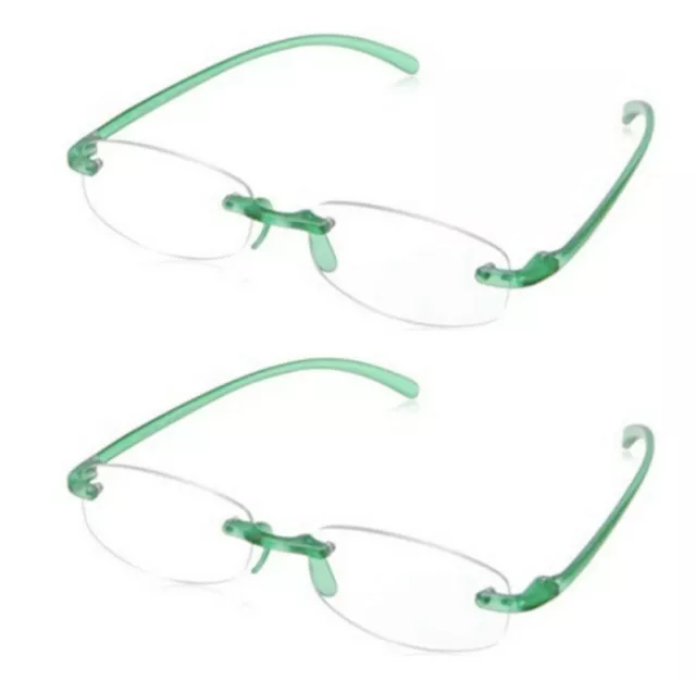 2 Pieza Gafas de Lectura sin Montura Verde Oscuro Fuerza + 1,50 Perforadas