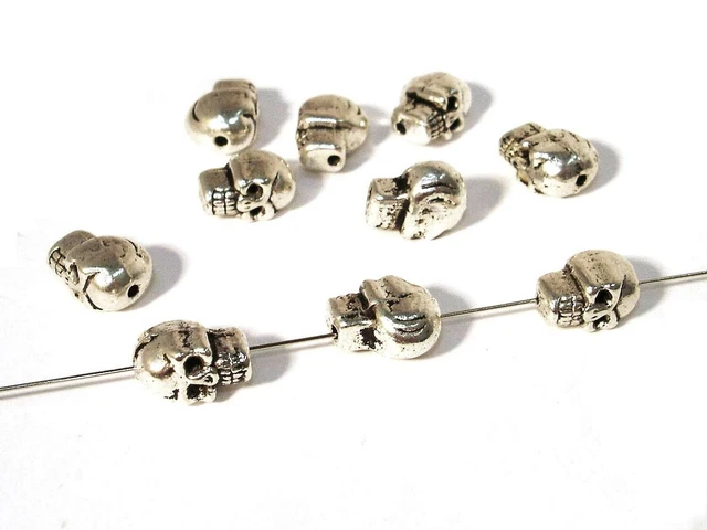 Schiebeperlen Totenkopf / Skull, 10x6mm, Silber, 4 Stück #A01885