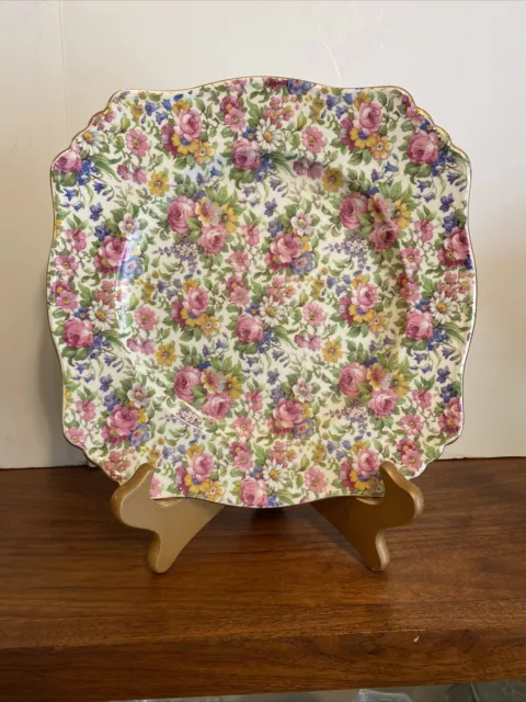 Vintage Grimwades Summertime Chintz 9 3/4” Square Dinner Plate Royal Winton Exc.