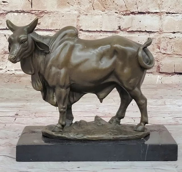 SIGNED VINTAGE FRENCH ANIMALIER BRONZE OF A GRAZING COW No Reserve SCULPTURE