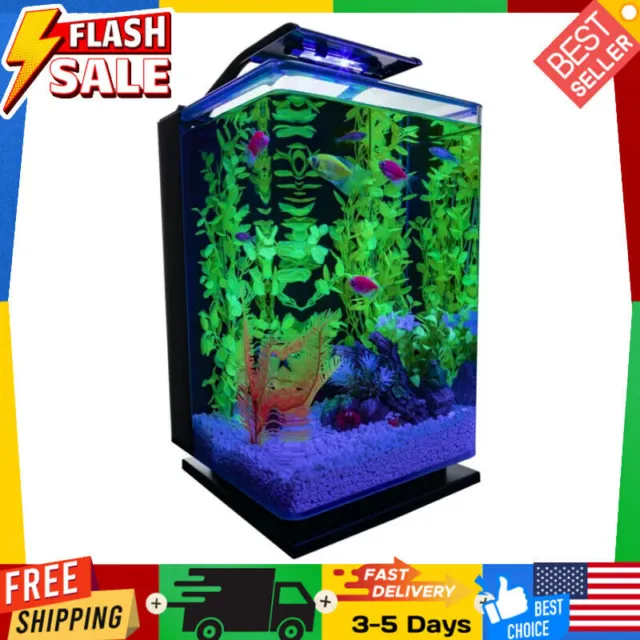 Fish Cycle 5 gal Desktop Starter Glass Aquarium Kit Glass Fish Tank w/LED Light