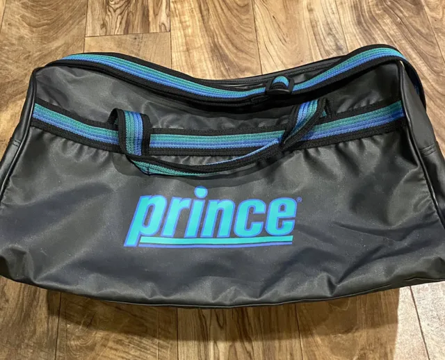 Vintage 1990s PRINCE Large Duffel Tennis Gym Bag Black Blue and Green