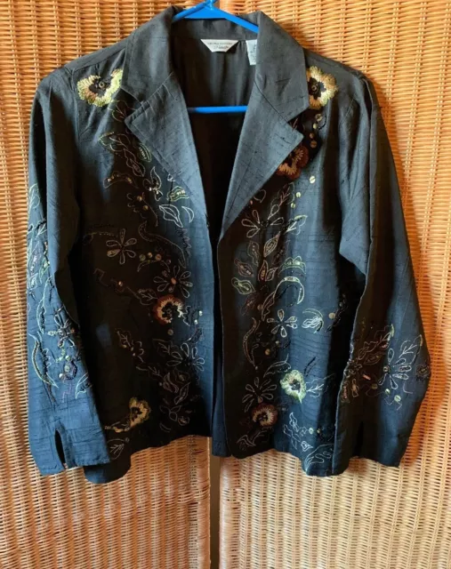 Laura Ashley -Sz PetIte Crewel Embroidered Art-to-Wear French Blazer Jacket