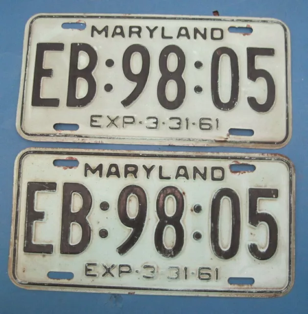 1961 Maryland License Plates Matched Pair