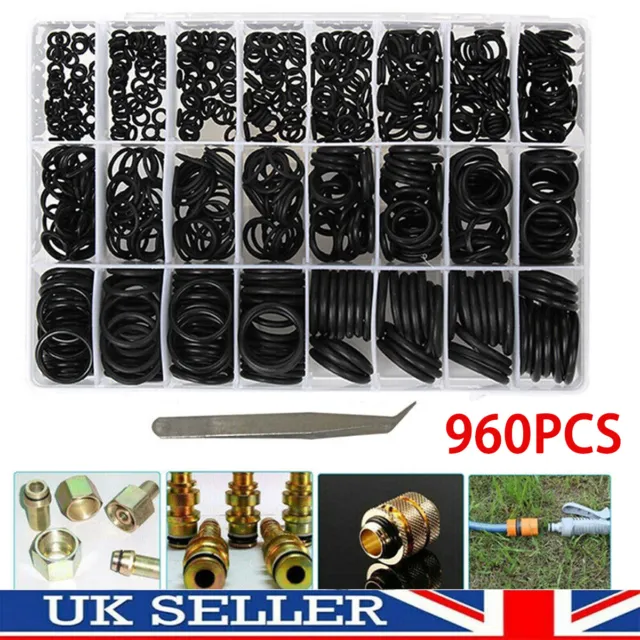 960pc Assorted O Ring Oring Set Black Rubber Seals Sink Tap Washers Plumbing Gas