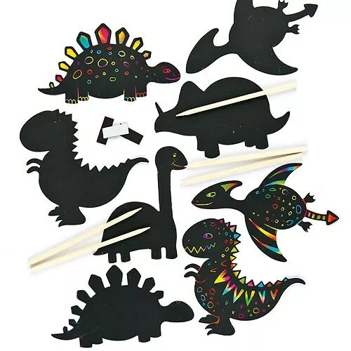 DINOSAUR SCRATCH ART MAGNETS Kids Craft Art Create Home Activity Gift Set