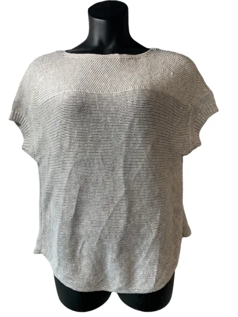Tommy Bahama Womens  Linen Blend Beige Open Knit Short Sleeve Sweater Large