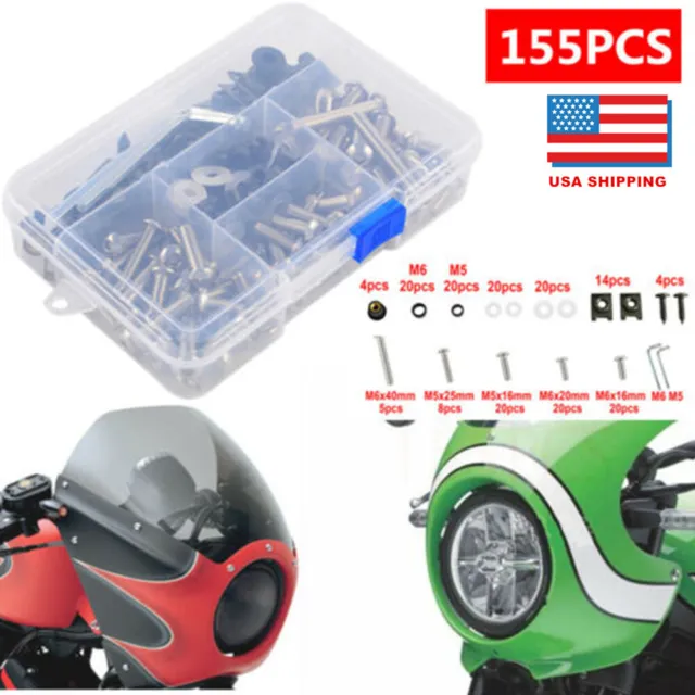 155pcs Motorcycle Scooter Shell Fairing Bolt Plate Screws Nut Stainless Thread