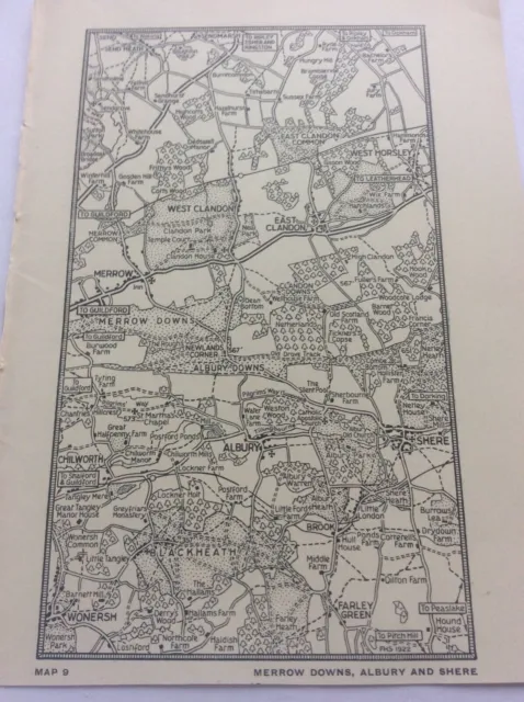 Merrow Downs Albury & Shere c1920 Antique Map London South of Thames 7x4”