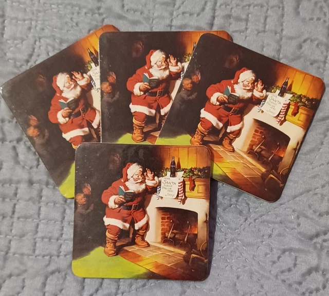 Vintage Coca-Cola Santa Holiday Christmas Coasters Cork set 4
