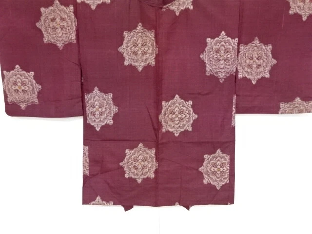 48317# Japanese Kimono / Antique Haori / Meisen / Woven Floral Crest