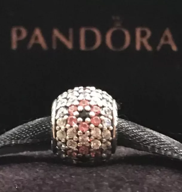 Authentic Pandora Pave Shimmering Flower Charm Pink & Clear CZ Sterling Silver
