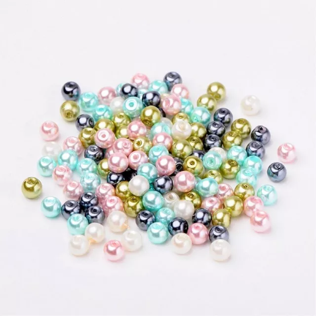 LOT 50 PERLES RONDES EN VERRE NACREES MIXTE PASTEL APPRET BIJOUX 6 mm  NEUF