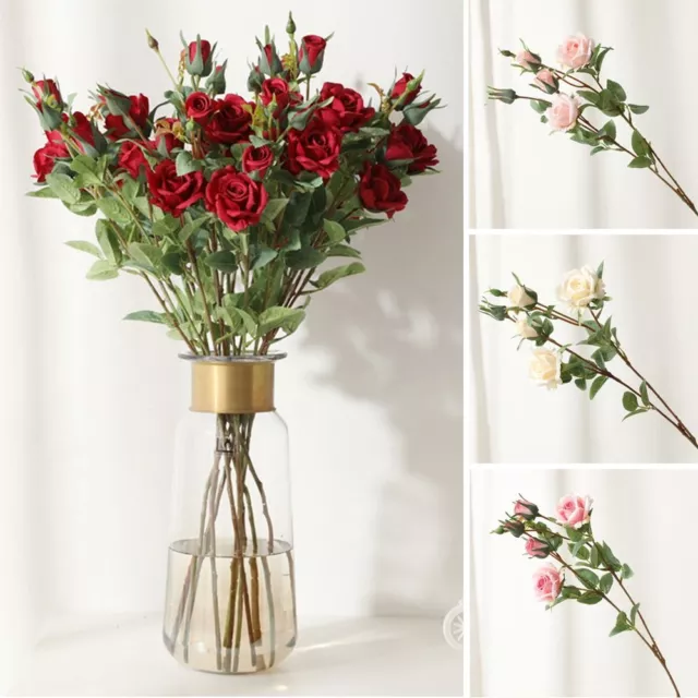 5 têtes Rose Fleurs Branche longue Flores artificielles Fausses fleurs  Mariage