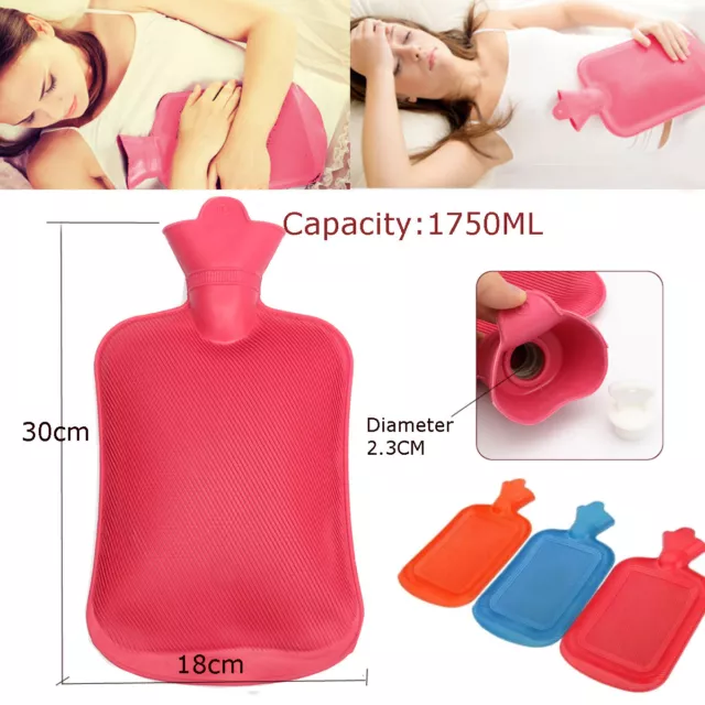 1750ml Rubber Hot Water Bottle Bag Hand Warmers Winter Warm Home Office Therapy