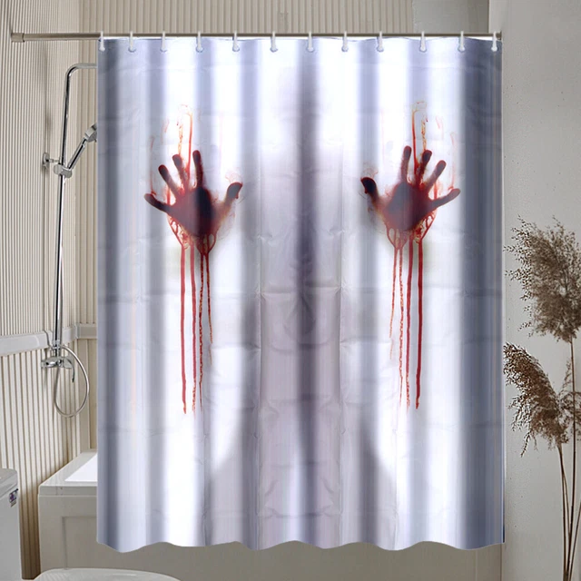 Baño Cortina de Ducha Halloween Huellas de Manos Sangrientas Creativo Impreso Baño