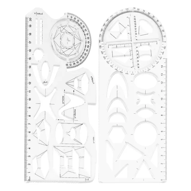 2pcs Multifunctional Geometric Ruler Drawing Template Professional For Students