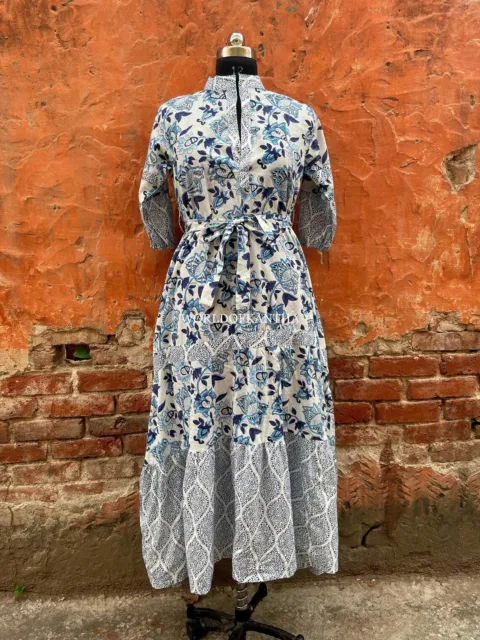 Indian Long Dress Printed Gown Summer Wear Maxi Cotton Comfortable Dress Women's