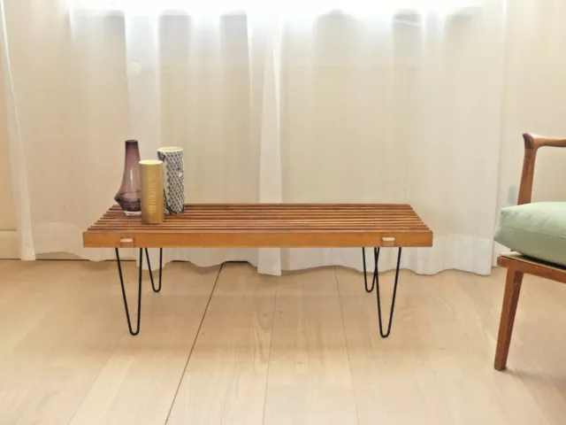 Lattenbank Lamellenbank Blumentisch Beistelltisch Couchtisch Schlaufenbeine 50er