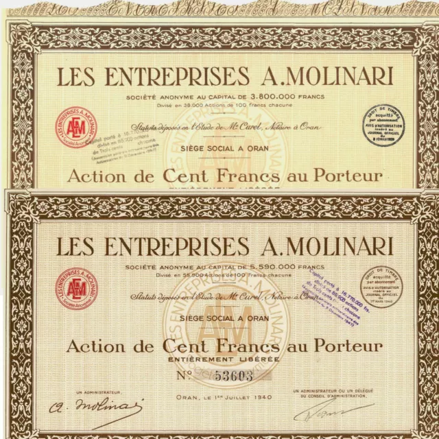 1929 & 1940: 2 x "Les Entreprises A. Molinari"